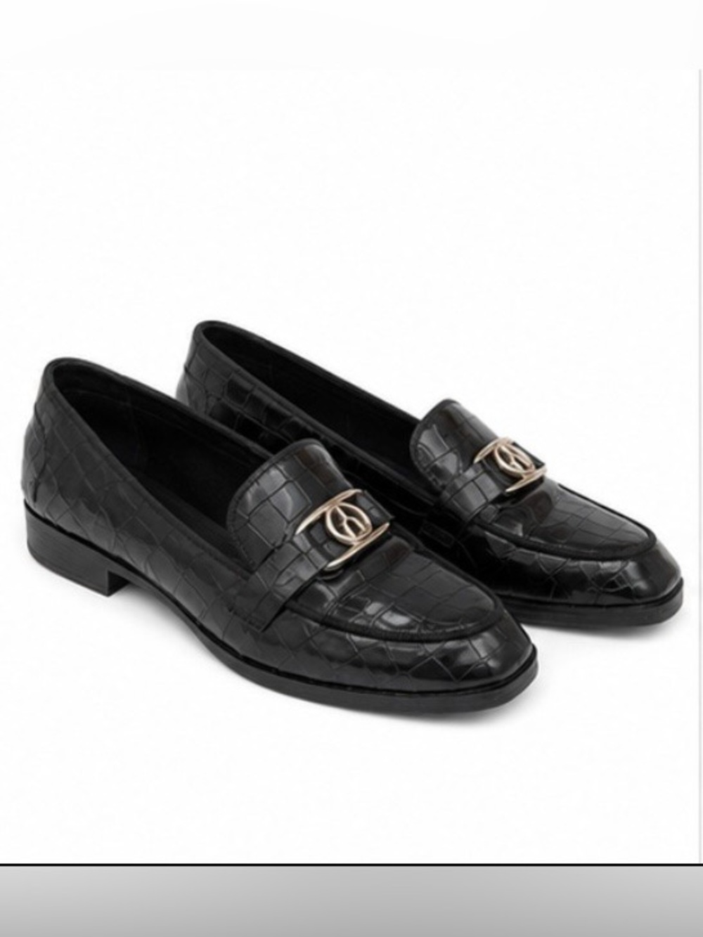 Wishbone Black Croc Embossed Horsebit Loafers Size 7.5